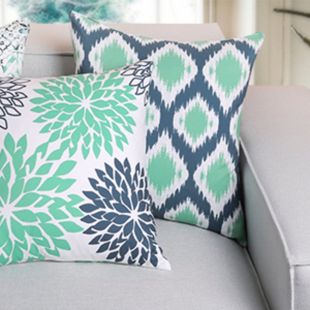 Four Decorative Throw Pillow Cushion Cover, Cyan - Picture 12 of 16